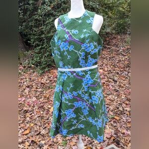 CARVEN, Green Pattern Pleated Mini Dress